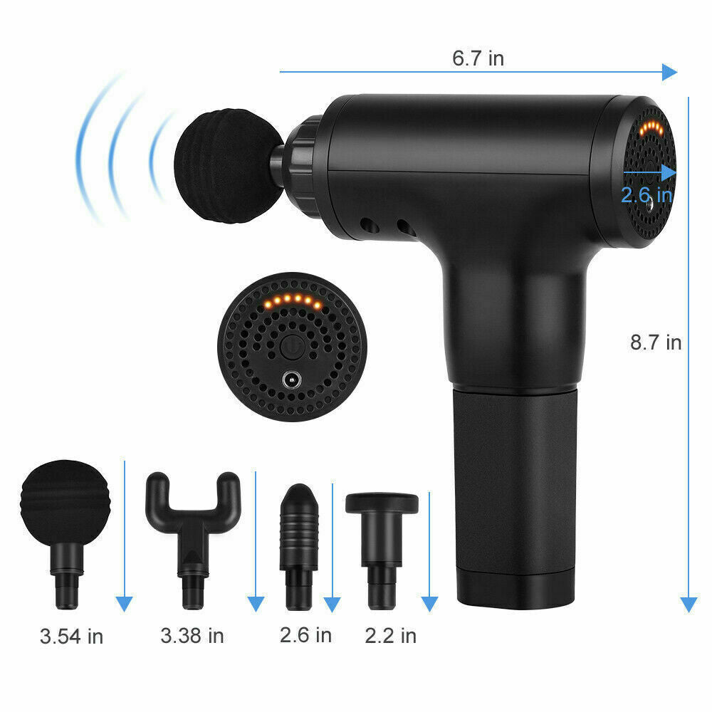 Pro-Relief Deep Tissue Massage Gun – Portable Muscle Recovery & Percussion Massager with 4 Heads