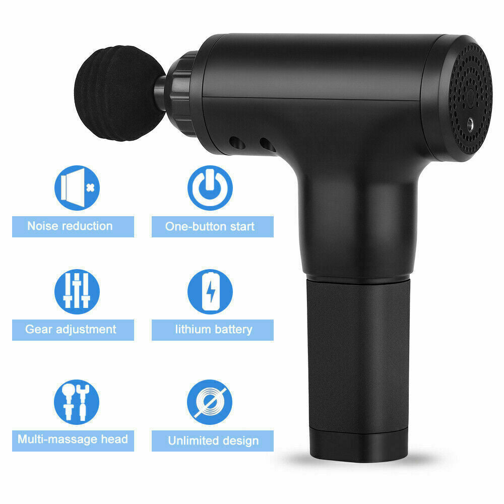 Pro-Relief Deep Tissue Massage Gun – Portable Muscle Recovery & Percussion Massager with 4 Heads
