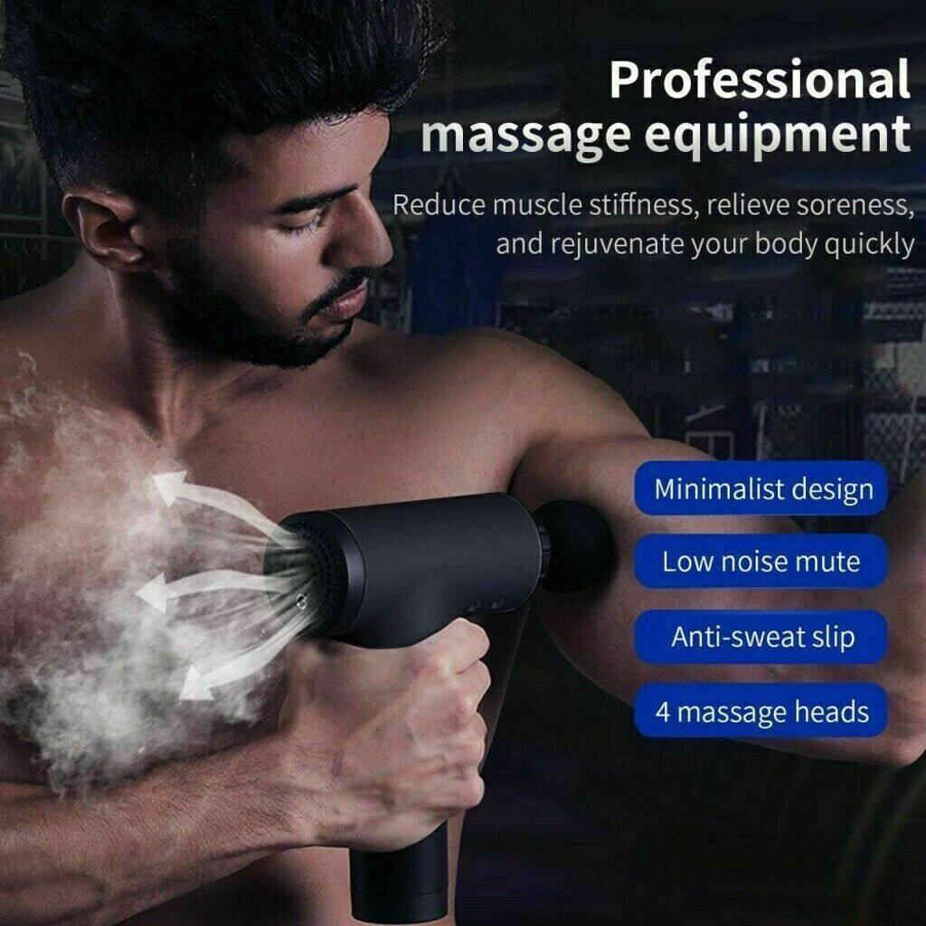 Pro-Relief Deep Tissue Massage Gun – Portable Muscle Recovery & Percussion Massager with 4 Heads