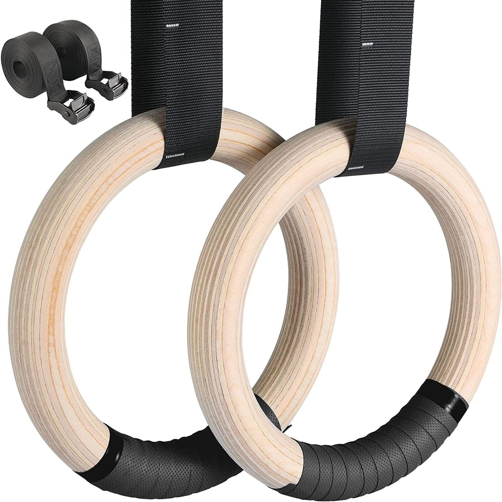 Professional Wooden Olympic Gymnastic Rings with Adjustable Straps – 1100 lbs Capacity