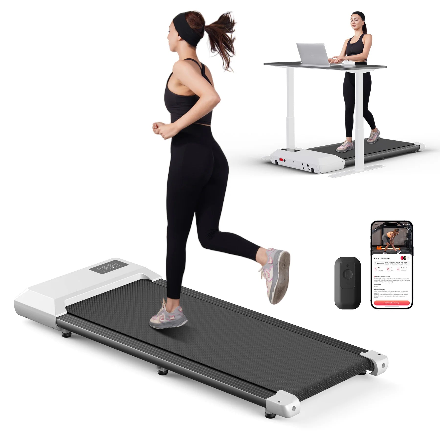 2-in-1 Foldable Compact Walking Pad Treadmill with Handle & Remote Control