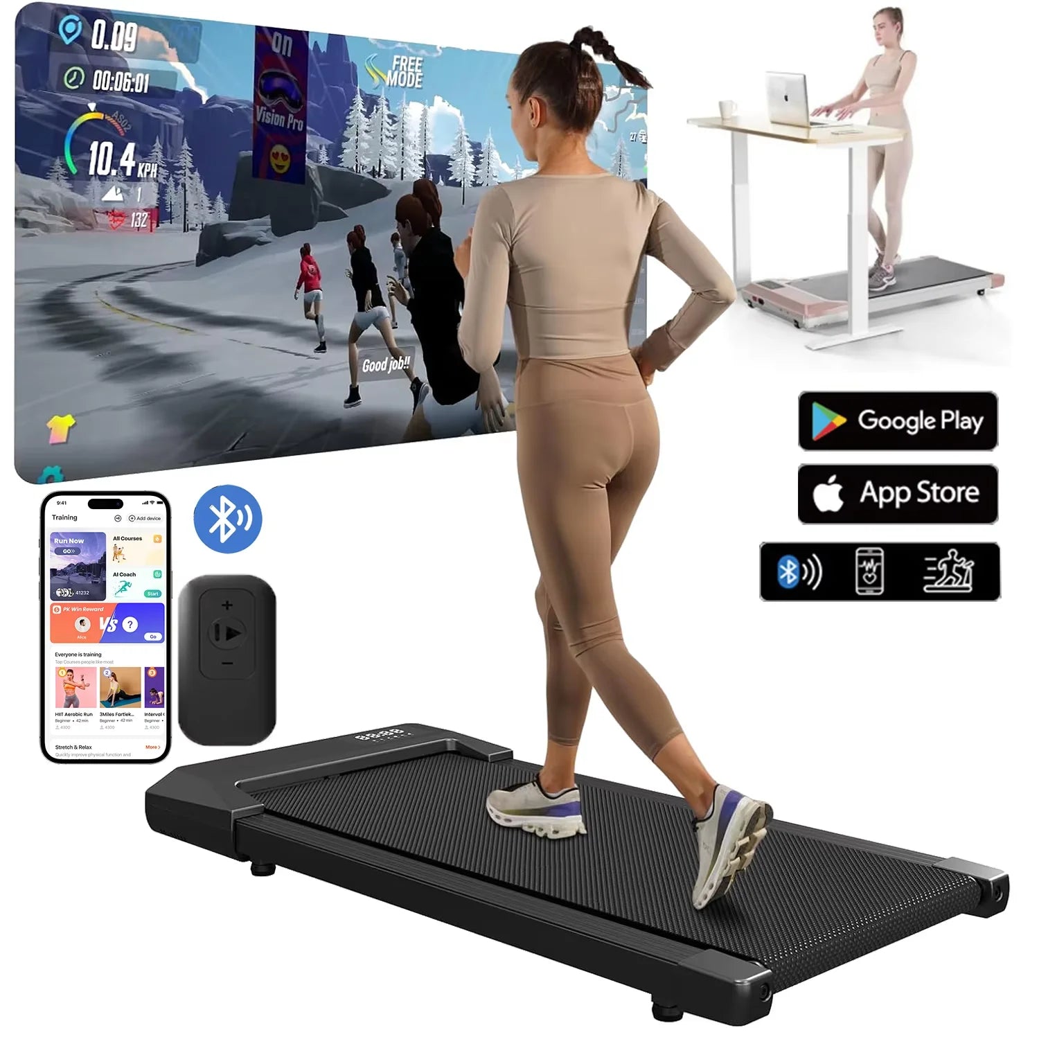 2-in-1 Foldable Compact Walking Pad Treadmill with Handle & Remote Control