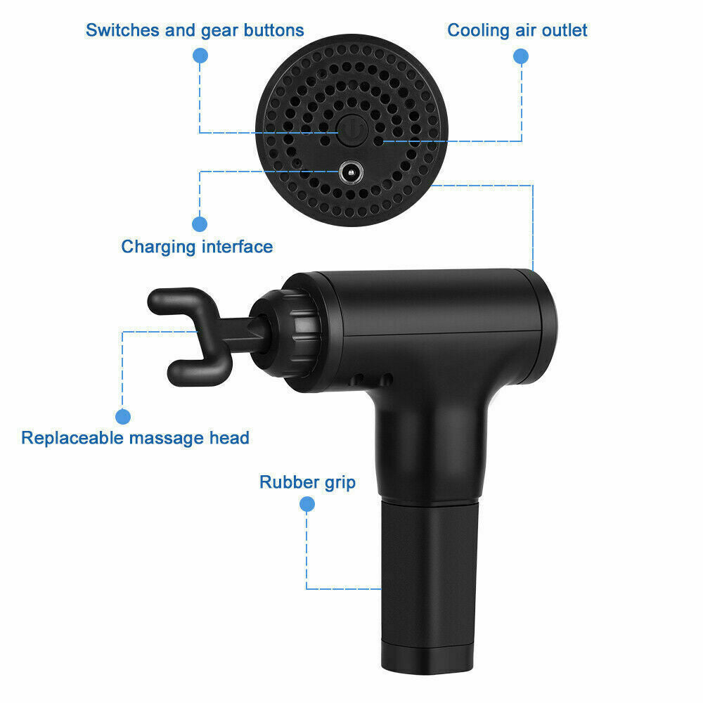 Pro-Relief Deep Tissue Massage Gun – Portable Muscle Recovery & Percussion Massager with 4 Heads